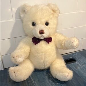 Russ Berrie Plush Cream Bear with Maroon Bow